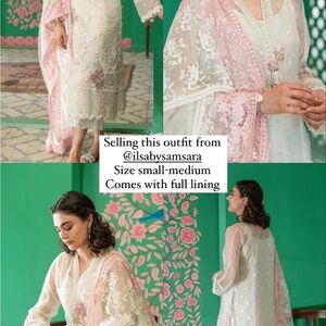 Embellished Pink and White net shirt, pants & dupatta (4piece) includes lining